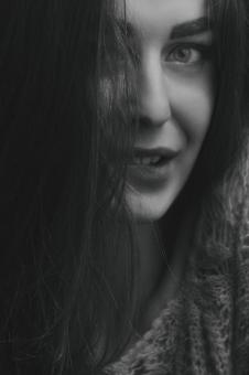 Free Stock Photo of Hark Haired Girl - Black and White Portrait