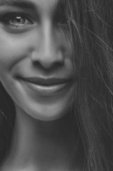 Free Stock Photo of Girl Smiling Closeup - Black and White