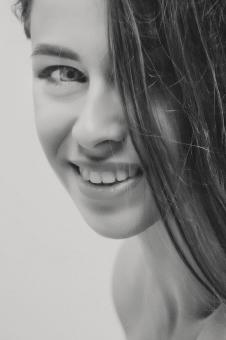 Free Stock Photo of Happy Girl Portrait - Black and White