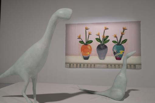 Free Stock Photo of Modern Art in a Museum - Sculpted Figures and Painting