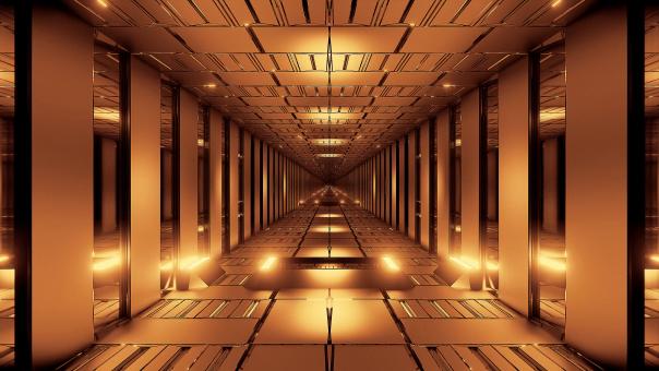 Free Stock Photo of Golden tunnel corridor 3d rendering wallpaper