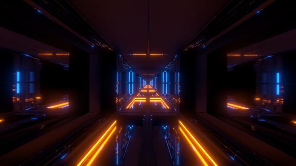 Free Stock Photo of Futuristic sci-fi temple tunnel with nice reflection background