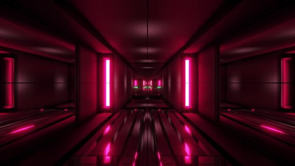 Free Stock Photo of Clean style block tunnel corridor background with red glow