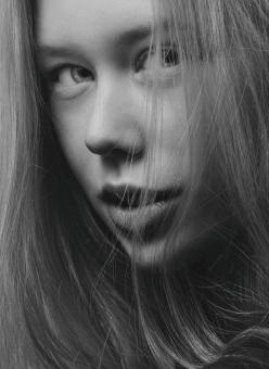 Free Stock Photo of Shy Girl Black and White Portrait