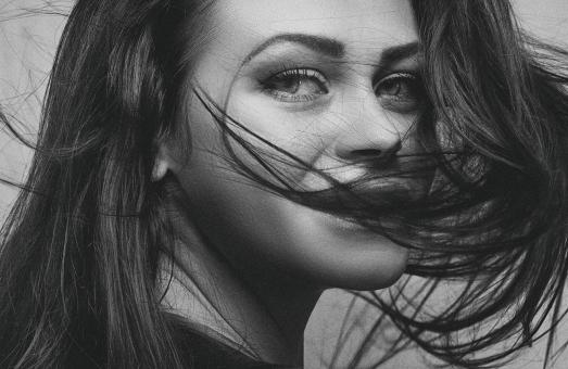 Free Stock Photo of Portrait of Beautiful Brunette - Black and White