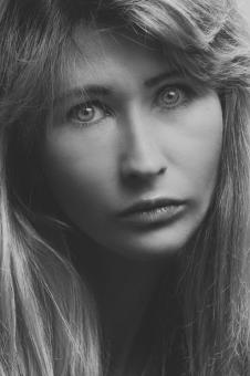Free Stock Photo of The Stare - Black and White Model Portrait