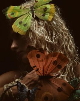 Free Stock Photo of Model with Butterflies in Hair