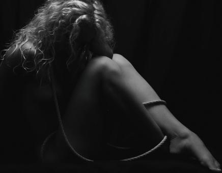 Free Stock Photo of Naked Woman in Ropes - Black and White