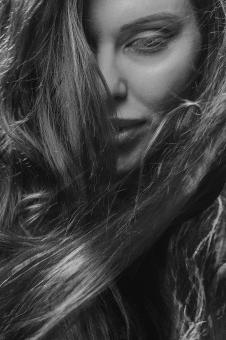 Free Stock Photo of Hair Model - Black and White Portrait