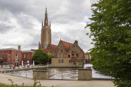 Free Stock Photo of Brick buildings in downtown Bruges