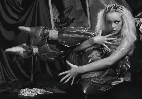 Free Stock Photo of Girl in Plastic Clothes - Black and White