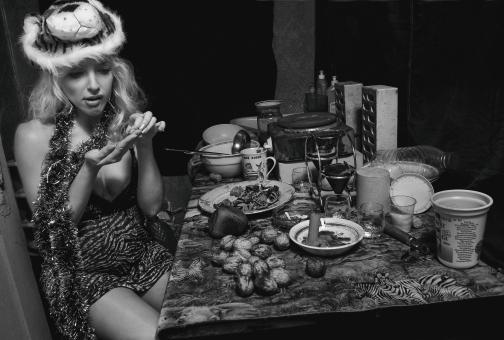 Free Stock Photo of Girl by the Dinner Table - Monochrome
