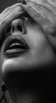 Free Stock Photo of Model Covering Her Eyes - Black and White Portrait