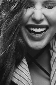 Free Stock Photo of Laughing Girl - Black and White Portrait