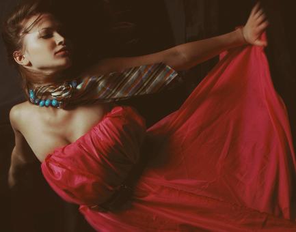 Free Stock Photo of Girl in Red Dress - Vintage