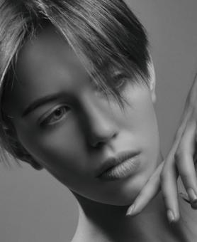 Free Stock Photo of Short Haired Girl - Black and White Portrait