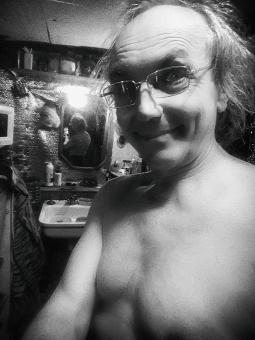 Free Stock Photo of Topless Man With Glasses - Black and White Portrait
