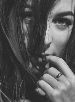 Free Stock Photo of Shy Girl - Monochrome Portrait