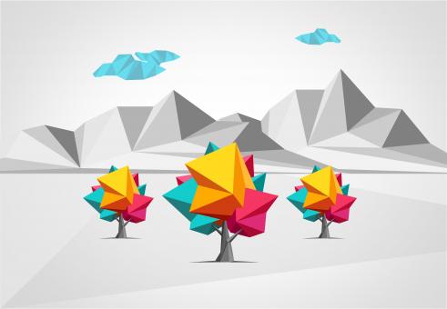 Free Stock Photo of Abstract Trees on Abstract Polygonal Landscape