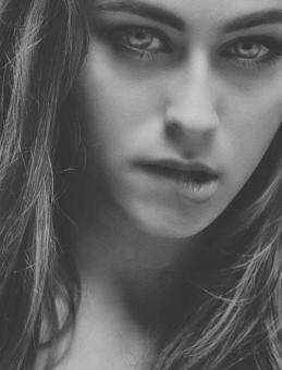 Free Stock Photo of Beautiful Girl Biting Lip - Black and White