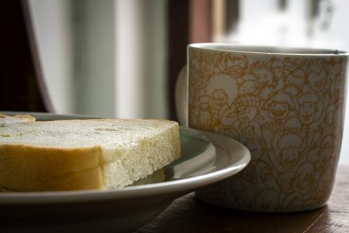 Free Stock Photo of White bread and coffee for breakfast