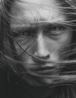 Free Stock Photo of Young Man with Hair Over Face - Monochrome