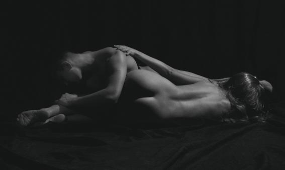 Free Stock Photo of Nude Girl and Man - Black and White