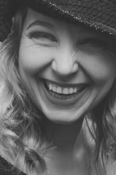 Free Stock Photo of Happy Girl with Hat - Black and White