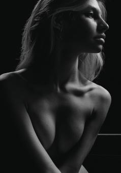 Free Stock Photo of Topless Girl Portrait - Monochrome