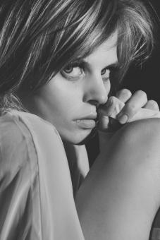 Free Stock Photo of Insecure Female Portrait - Monochrome