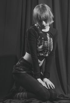 Free Stock Photo of Girl on Knees - Black and White Portrait