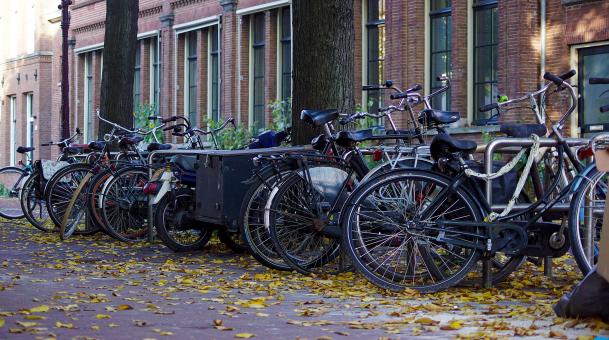 Free Stock Photo of Row of Bicycles in Amsterdam