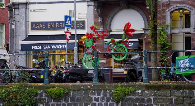 Free Stock Photo of Decorated Green Bicycle in Amsterdam