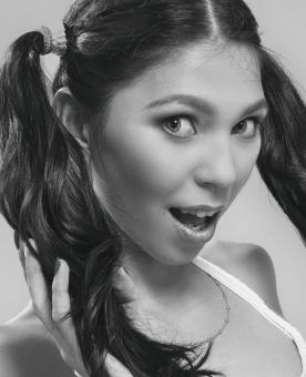 Free Stock Photo of Brunette with Pigtails - Black and White Portrait