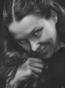 Free Stock Photo of Shy Woman - Black and White Portrait