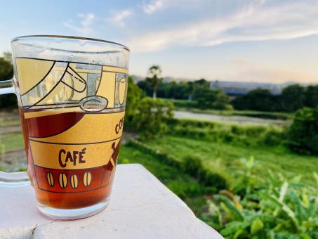 Free Stock Photo of A Tea cup and a Lake view makes a Relaxing mind