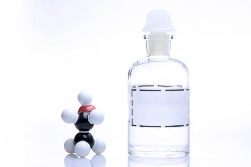Free Stock Photo of Ethanol Bottle and Chemical Structure