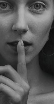 Free Stock Photo of Shush - Woman Portrait in Monochrome