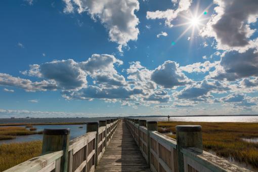 Free Stock Photo of Sunburst Boardwalk - Isle of Wight
