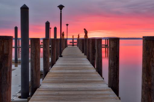 Free Stock Photo of Glowing Dawn Pier - Havre de Grace