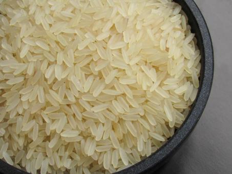 Free Stock Photo of White long grain rice in a black pot