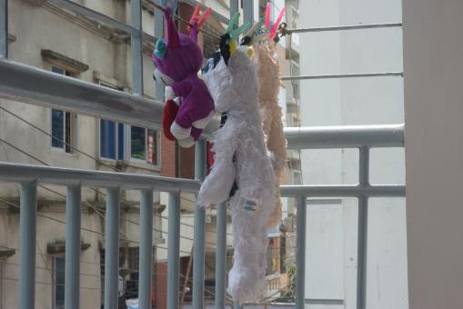 Free Stock Photo of Hanging doll in the window. 