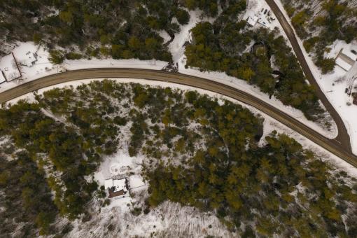 Free Stock Photo of Winter aerial road