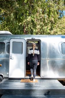 Free Stock Photo of Woman and camper