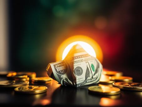 Free Stock Photo of Dollar Bill Note Currency with Gold Coins