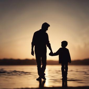 Free Stock Photo of Silhouette of Father Holding His Son's Hand