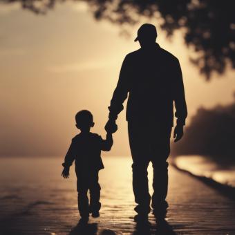 Free Stock Photo of Silhouette of Father Holding His Son's Hand