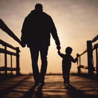 Free Stock Photo of Silhouette of Father Holding His Son's Hand
