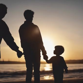 Free Stock Photo of Silhouette of Father Holding His Son's Hand