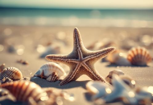 Free Stock Photo of Starfish and Shells on the Beach